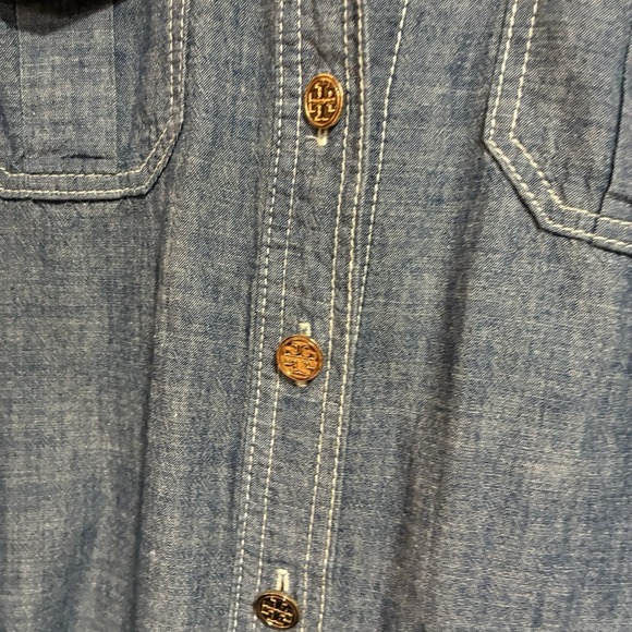 Tory Burch Women Brigette Denim Shirt Dress Gold Hardware Belted Casual 4 - Picture 13 of 16